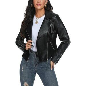 Fahsyee Faux Leather black Jacket for Women Vegan Jackets coat